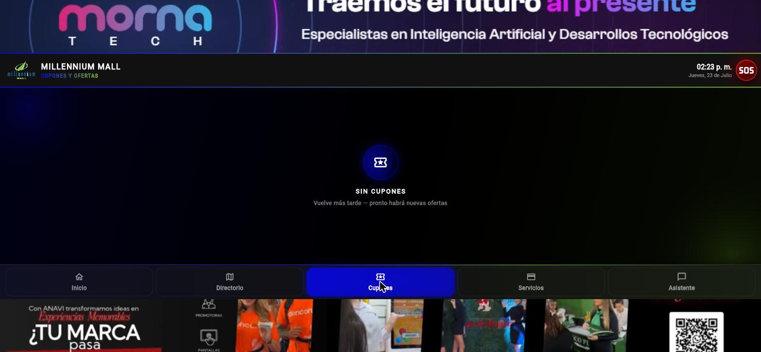 Pantalla de cupones con códigos QR para reclamar desde el teléfono