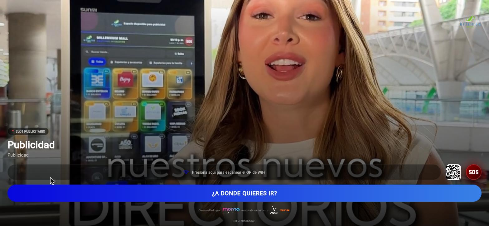 Anuncio a pantalla completa en un directorio del CC Millennium